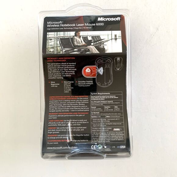 New Microsoft Wireless Notebook Laser Mouse 6000 Model 1054, 1051 (B5W-00006) - Picture 2 of 9